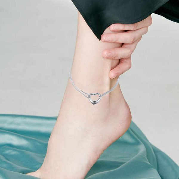 New Summer Accessory Gift for Women Hollow Love Foot Chain Stainless Steel Box Chain Layered Anklet Chain Simple Metal Rope