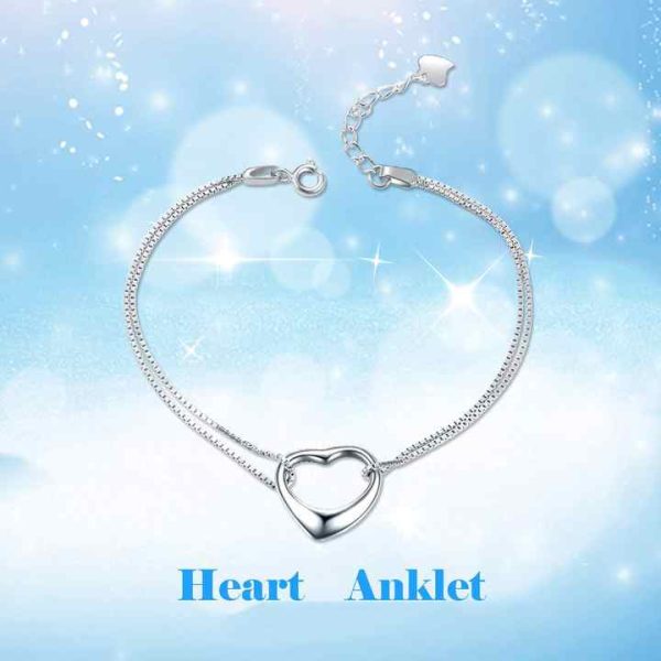 New Summer Accessory Gift for Women Hollow Love Foot Chain Stainless Steel Box Chain Layered Anklet Chain Simple Metal Rope