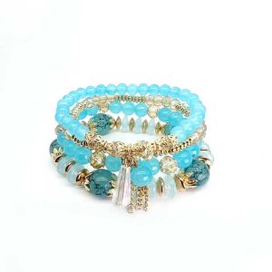 Bohemian Style Glass Crystal Bead Bracelets Women's Fashion Gold Plated Charm Bracelets for Party or Holiday 4 Sets As Gift