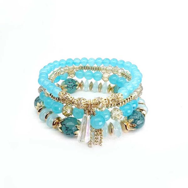 Bohemian Style Glass Crystal Bead Bracelets Women's Fashion Gold Plated Charm Bracelets for Party or Holiday 4 Sets As Gift