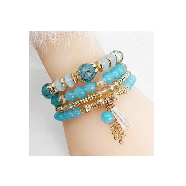 Bohemian Style Glass Crystal Bead Bracelets Women's Fashion Gold Plated Charm Bracelets for Party or Holiday 4 Sets As Gift