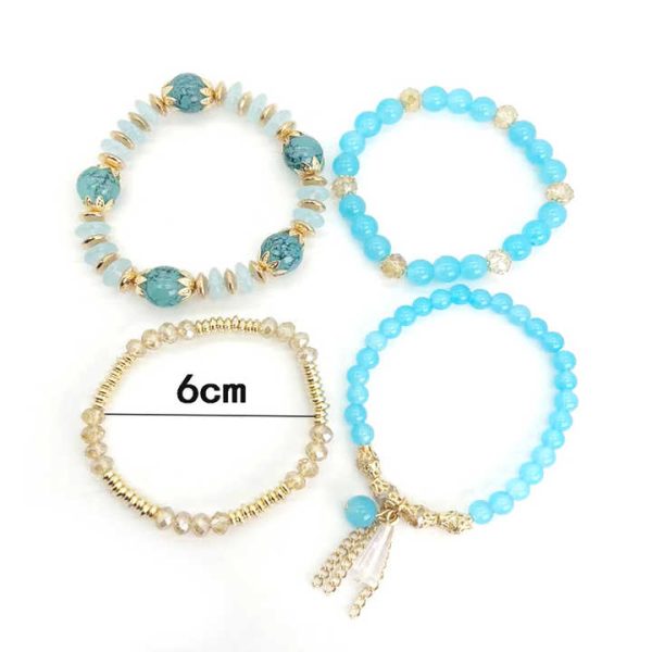 Bohemian Style Glass Crystal Bead Bracelets Women's Fashion Gold Plated Charm Bracelets for Party or Holiday 4 Sets As Gift