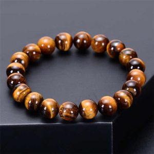 Natural Yellow Tiger Eye Stone Beaded Bracelet Trendy Unisex Jewelry for Women & Men