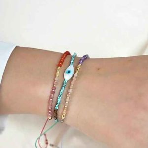 Bohemian Natural Stone Beaded Bracelet Handmade 18K Gold Plated Stainless Steel with Mother of Pearl and Tiger Eye Stackable Jewelry