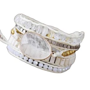 High Quality Fashion Women's Bracelet Handmade with White Natural Crystal Glass Gold Plated Pink Quartz Cute Style