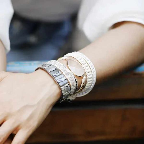 High Quality Fashion Women's Bracelet Handmade with White Natural Crystal Glass Gold Plated Pink Quartz Cute Style