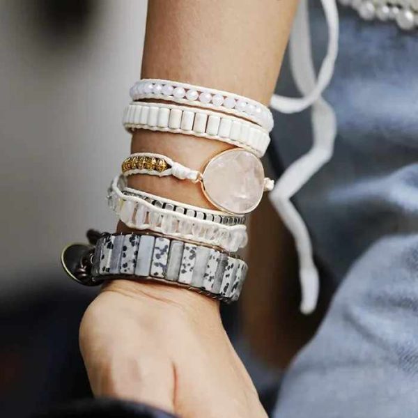High Quality Fashion Women's Bracelet Handmade with White Natural Crystal Glass Gold Plated Pink Quartz Cute Style