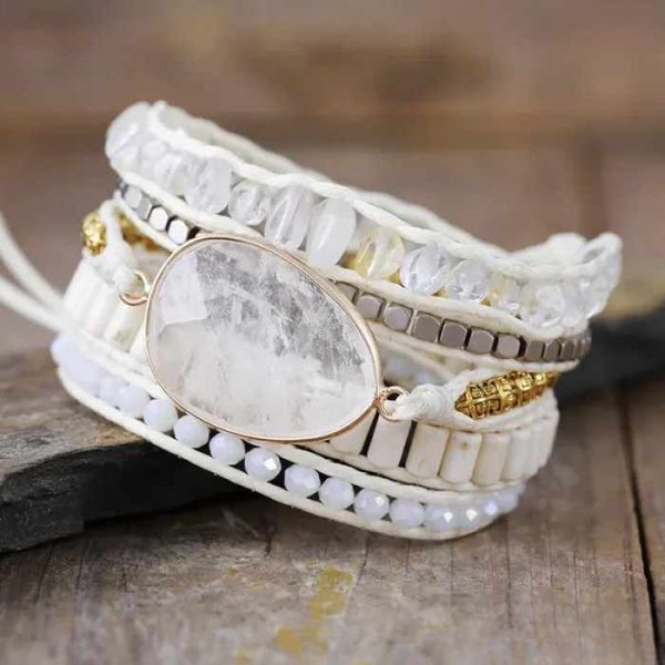 High Quality Fashion Women's Bracelet Handmade with White Natural Crystal Glass Gold Plated Pink Quartz Cute Style
