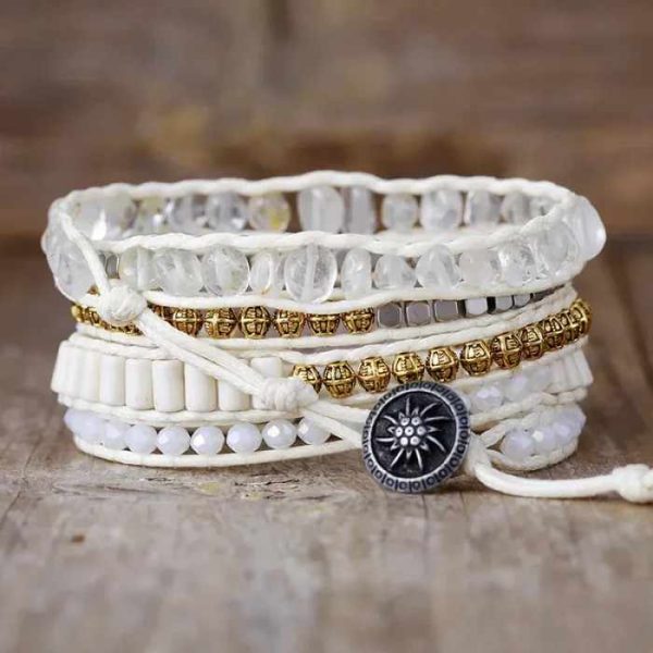 High Quality Fashion Women's Bracelet Handmade with White Natural Crystal Glass Gold Plated Pink Quartz Cute Style