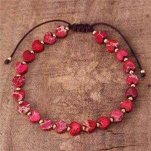 Boho 6mm Natural Stone Jasper 7 Chakra Rainbow Heart Beads Bracelet Fashion Adjustable Turquoise Dainty Bracelet Jewelry Dropshi