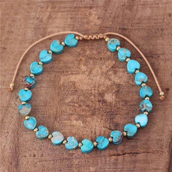 Boho 6mm Natural Stone Jasper 7 Chakra Rainbow Heart Beads Bracelet Fashion Adjustable Turquoise Dainty Bracelet Jewelry Dropshi