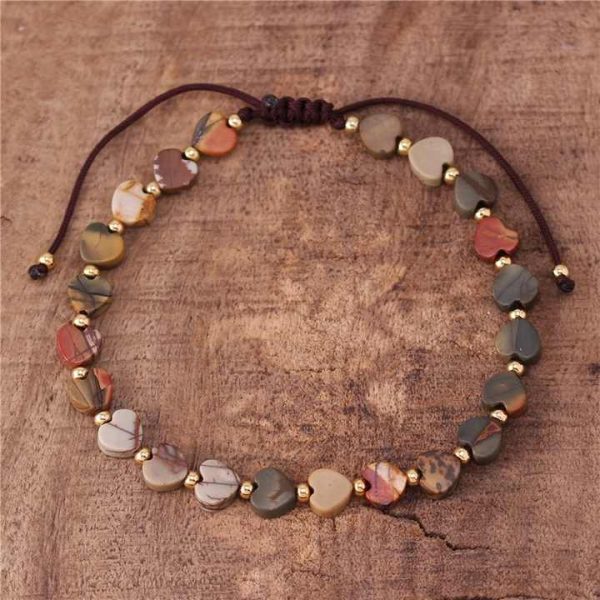 Boho 6mm Natural Stone Jasper 7 Chakra Rainbow Heart Beads Bracelet Fashion Adjustable Turquoise Dainty Bracelet Jewelry Dropshi