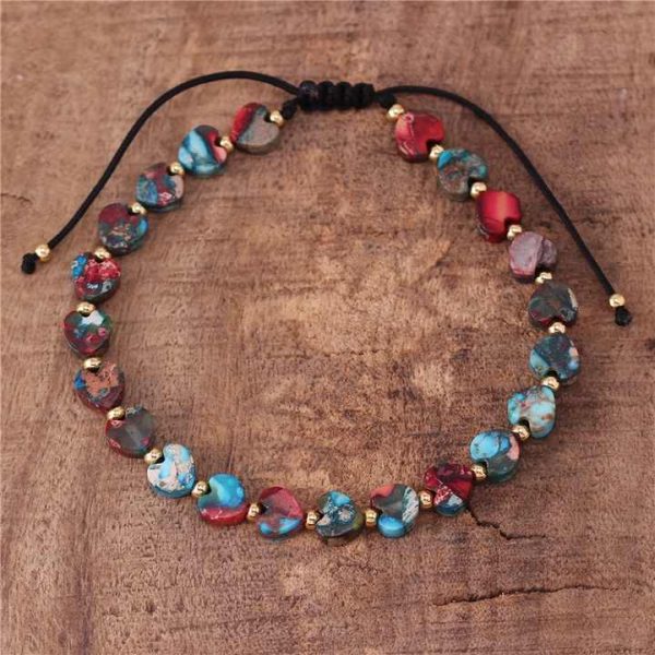 Boho 6mm Natural Stone Jasper 7 Chakra Rainbow Heart Beads Bracelet Fashion Adjustable Turquoise Dainty Bracelet Jewelry Dropshi