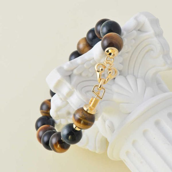 Natural Tigers Eye Stones Beads Crystal Custom 925 Sterling Silver Charms Vintage Jewelry Fashion Beaded Bracelets for Men Women