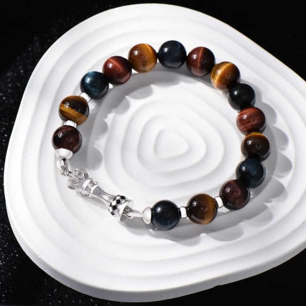 Natural Tigers Eye Stones Beads Crystal Custom 925 Sterling Silver Charms Vintage Jewelry Fashion Beaded Bracelets for Men Women