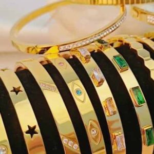 Trendy 18K Gold Plated Stainless Steel Zircon Bracelet for Women, Waterproof Anti-Tarnish Beaded Jewelry