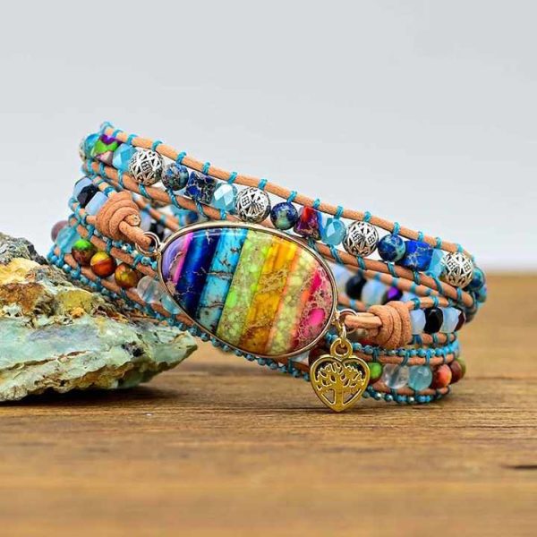 Fashion Colorful Gemstone Bead Wrap Bracelet with Leather Female Fashion Bracelet Wholesales