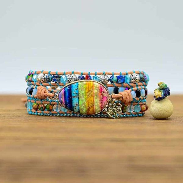 Fashion Colorful Gemstone Bead Wrap Bracelet with Leather Female Fashion Bracelet Wholesales
