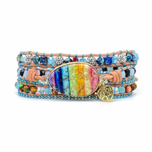 Fashion Colorful Gemstone Bead Wrap Bracelet with Leather Female Fashion Bracelet Wholesales