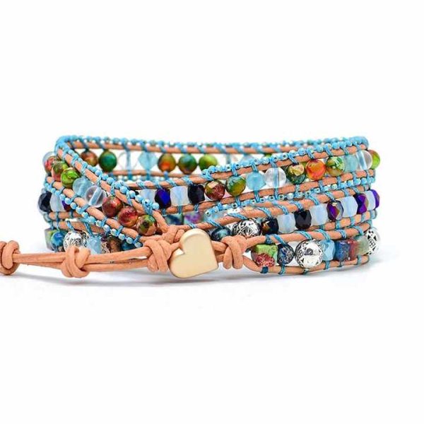 Fashion Colorful Gemstone Bead Wrap Bracelet with Leather Female Fashion Bracelet Wholesales