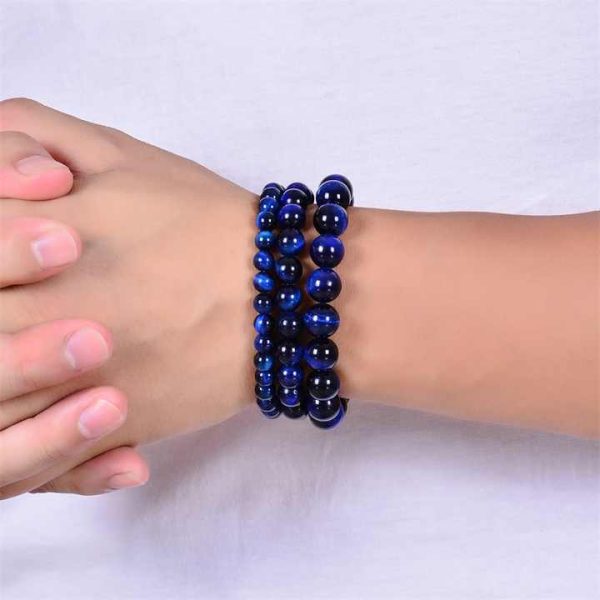 Domineering Men Hawkeye Gemstone Beaded Elastic Bracelet Fashion 6/8/10/12mm Natural Green Red Blue Tiger Eye Stone Bracelets