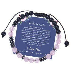 Fashion Jewelry 6MM Woven Elastic String Pink Crystal Black Matte Morse Code Design Frosted Copper Beaded Bracelet Anniversary