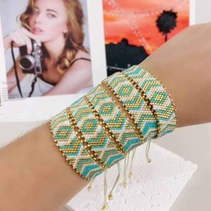 Bohemian Vintage Miyuki Beaded Bracelet for Women - 18k Gold Plated Brass Zircon Jewelry for Casual Wear