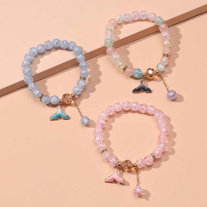 Fashion Trendy Crystal Glass Bead Bracelet Panda Fish Tail Forest Style Beaded Bracelets for Girls