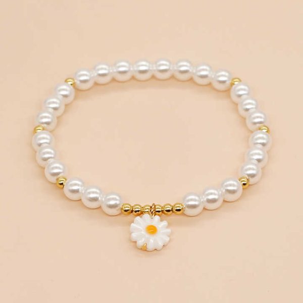 New Bohemian Fashion Jewelry Beach Girl Gold Plated Beaded Bracelet Set Shell Star Heart Daisy Charm Imitation Pearl Bracelet