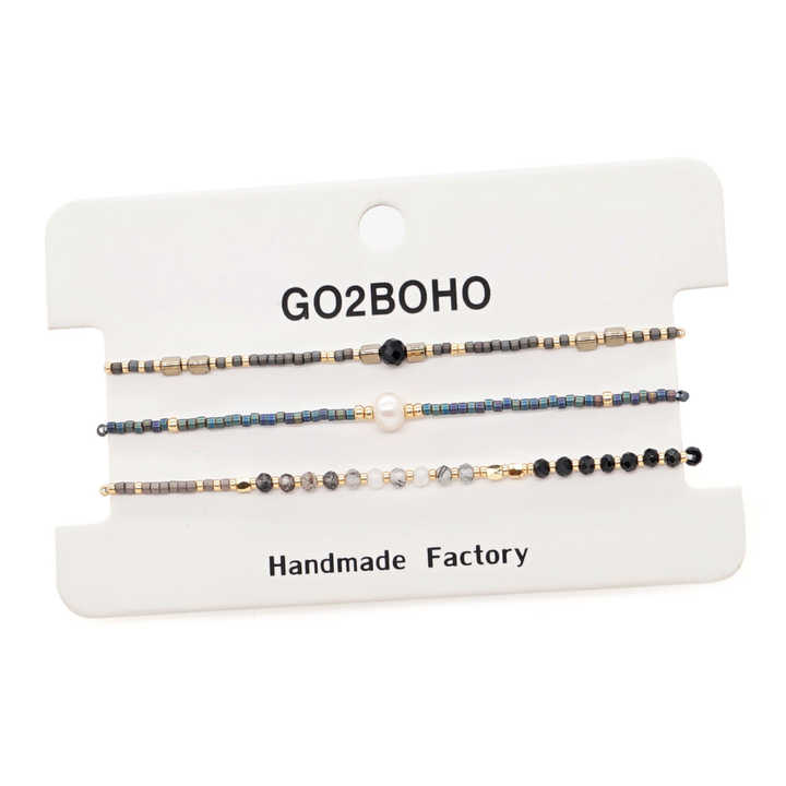 Go2BoHo Simple Solitaire Bracelet Set for Women 3pcs/lot Miyuki Seed Bead Fashion Jewelry with Freshwater Pearl for Gift