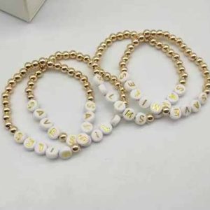14K Gold Plated Elastic Beaded Bracelet for Women, 6mm Acrylic Imitation Pearl Bangles Jewelry Gift