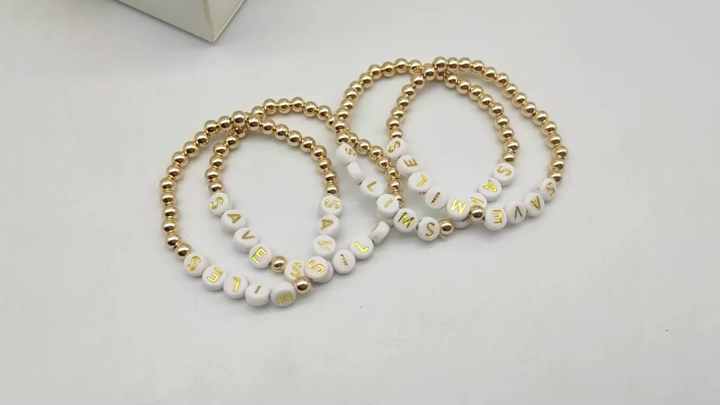 14K Gold Plated Elastic Beaded Bracelet for Women, 6mm Acrylic Imitation Pearl Bangles Jewelry Gift