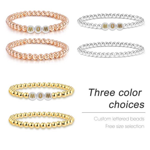 Gold Fashion Beaded Elastic Design 6mm Beaded Custom Beaded Mama Bracelet Gift Jewelry