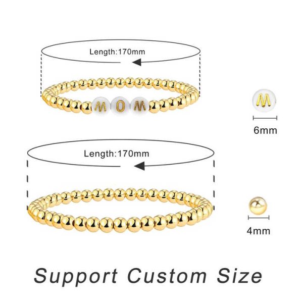 Gold Fashion Beaded Elastic Design 6mm Beaded Custom Beaded Mama Bracelet Gift Jewelry