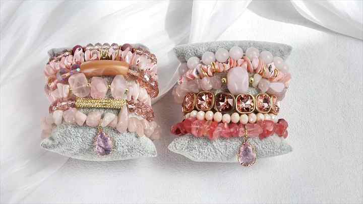Bohemian Rose Quartz Beaded Bracelet Set for Women - 6pcs Natural Stone Glass Shell Jewelry