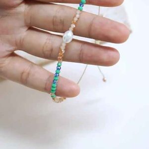 Bohemian Handmade Beaded Bracelet with Blue Glass and Imitation Pearl for Women Men, Dainty Mother's Day Anniversary Gift Jewelry