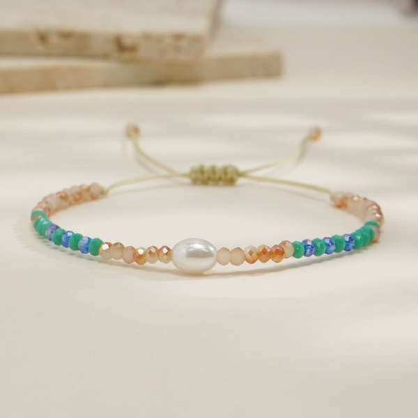 Fashion Small Beads Jewelry Bohemian Handmade Dainty Blue Glass Beaded Bracelets With Pearl Mother's Day Gift Bracelet for Mon