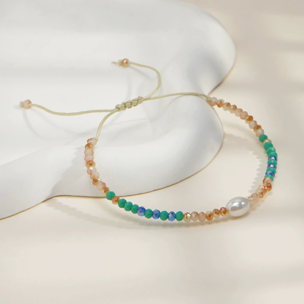 Fashion Small Beads Jewelry Bohemian Handmade Dainty Blue Glass Beaded Bracelets With Pearl Mother's Day Gift Bracelet for Mon