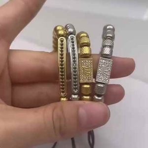 Stainless Steel Men's Adjustable Pineapple Bead Bracelet with Cubic Zirconia & Brass Crown Charm