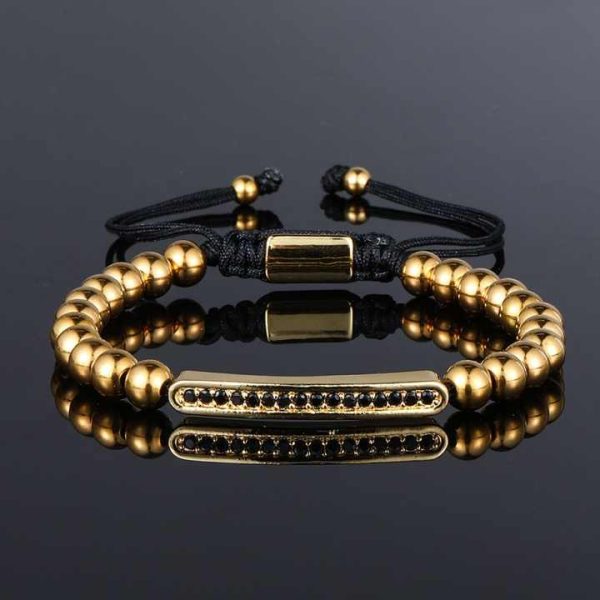Stainless Steel Pineapple Beads Charm Bracelet Cubic Zirconia Micro Pave Brass Crown Adjustable Bracelet Crown