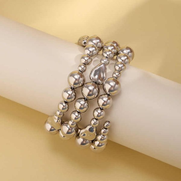 2023 New Arrival Fashion Jewelry Pearl Beaded Bracelet Women's Simple Multi Layered Wrapped Arm CCB Gold Cuff Bangle Bracelet
