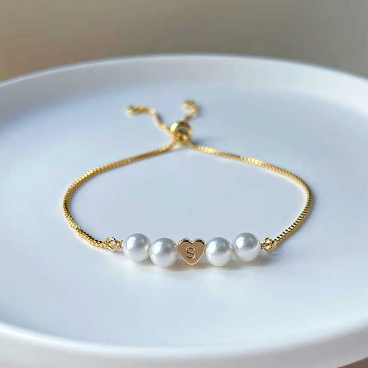 Personalized Wedding Jewelry Beaded Pearl Heart Adjustable Box Chain Bracelet for Bridesmaid Gift