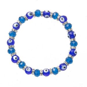Crystal Blue Eye Beaded Bracelet with Lampwork Glass Beads 18cm Unisex Jewelry