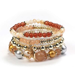 Handmade Bohemian Lampwork Glass Beaded Bracelet with Leaf Pendants for Women