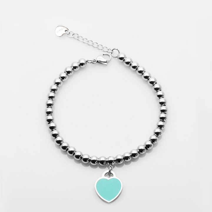 Wholesale Stainless Steel Heart Bead Bracelet for Women & Couples - Best Selle Trendy Adjustable Matching Jewelry(Green/Pink)