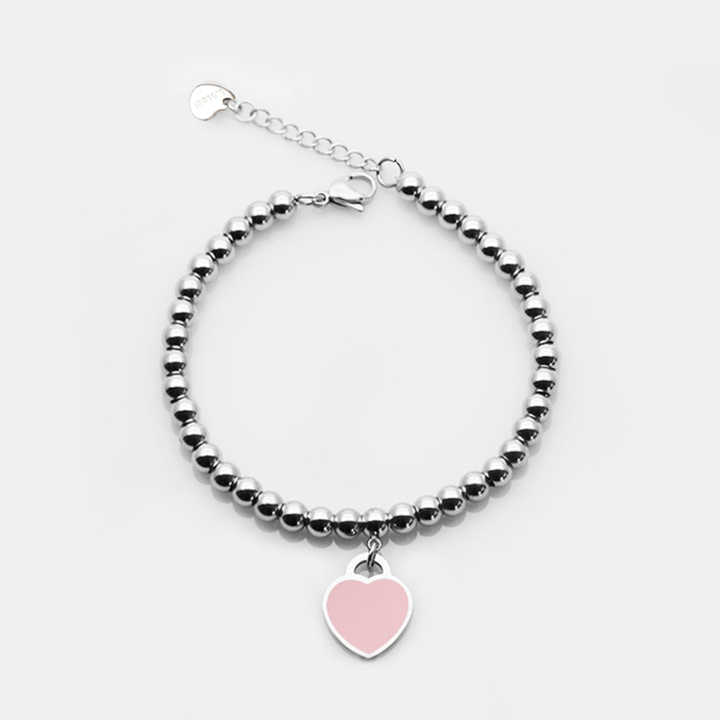Wholesale Stainless Steel Heart Bead Bracelet for Women & Couples - Best Selle Trendy Adjustable Matching Jewelry(Green/Pink)