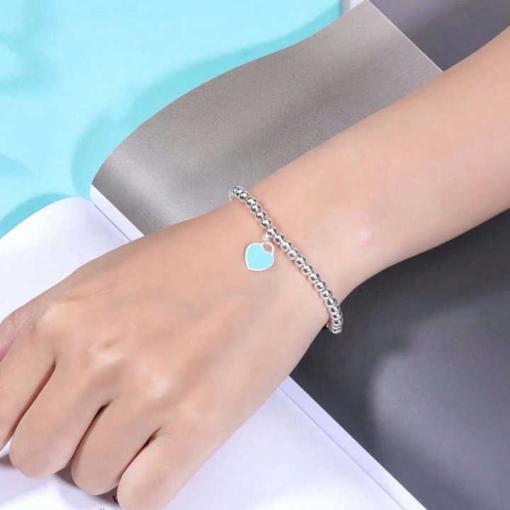 Wholesale Stainless Steel Heart Bead Bracelet for Women & Couples - Best Selle Trendy Adjustable Matching Jewelry(Green/Pink)