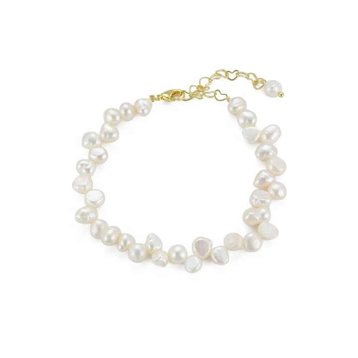 Fashion Jewelry Custom 18K Gold Plated Brass Bracelet Irregularity Natural Freshwater Baroque Pearl Beaded Bracelet for Women