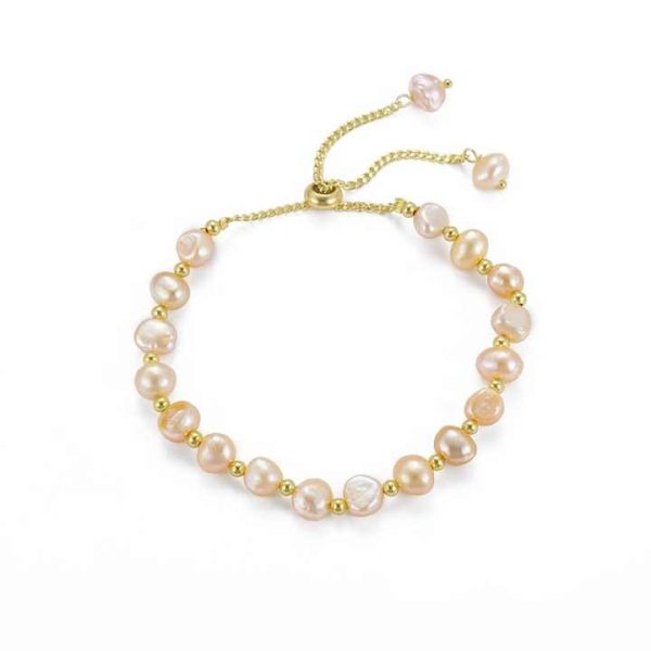 Fashion Jewelry Custom 18K Gold Plated Brass Bracelet Irregularity Natural Freshwater Baroque Pearl Beaded Bracelet for Women