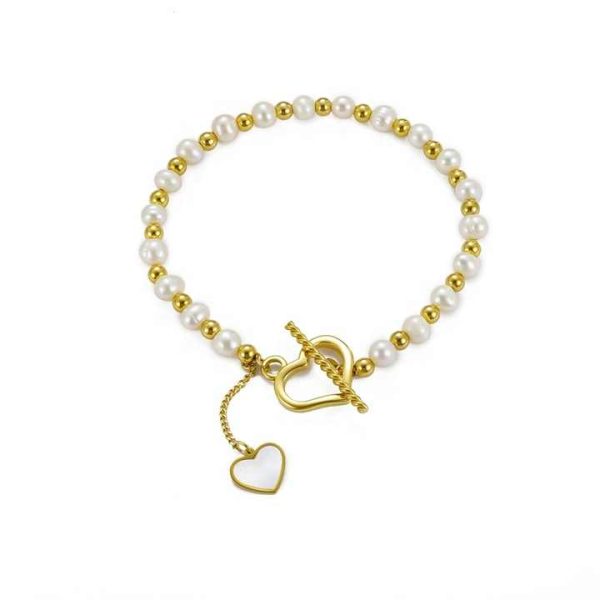 Fashion Jewelry Custom 18K Gold Plated Brass Bracelet Irregularity Natural Freshwater Baroque Pearl Beaded Bracelet for Women